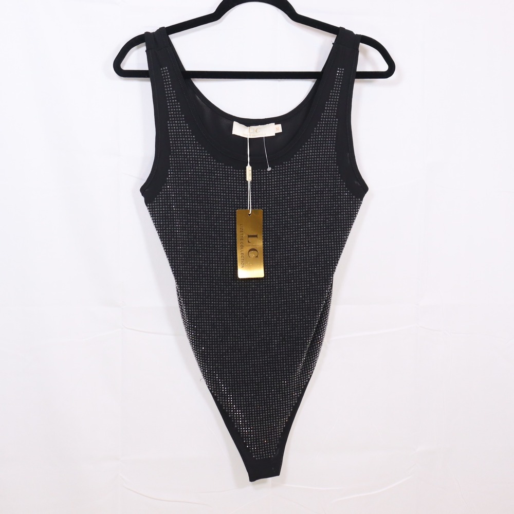 Lizette Collection Bodysuit M Black Womens Studded Rhinestone Clubwear
